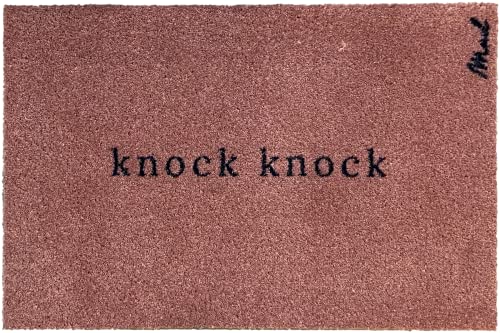 Mad about Mats Fußmatte Amira, Türvorleger, Haustür, Outdoor und Indoor, mit Spruch Knock Knock, Braun, Maschinenwaschbar, Pflegeleicht, rutschfest, 50 x 75 cm von Mad about Mats