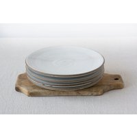 Set Aus 4 Keramik-Teller, Speiseteller, 9, 5-Zoll-Hauptgerichtsteller, Weißes Und Graues Geschirr von MadAboutPottery