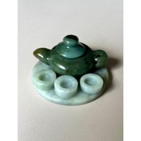 Zertifizierte Natürliche Klasse A Jadeit Niedlich Einzigartige Miniatur Teekanne, Tasse & Tablett Set von MadAboutStones