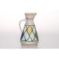 Vintage Keramik Weiße Bunte Vase, Bay 1960Er Jahre, West German Pottery, Antik Mid Century Home Decor von MadMoonVintage