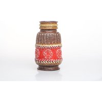 West German Pottery, Vintage Braune Und Rote Keramik Vase Von Bay Aus Den 70Er Jahren, Mid Century Dekor, Antike von MadMoonVintage