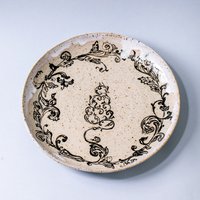 Handgemacht Handbemalt Blumenornament Vintage Keramik Teller Polka Dot Gesprenkelt Ton Transparent Glasiert von MadWoodHouse