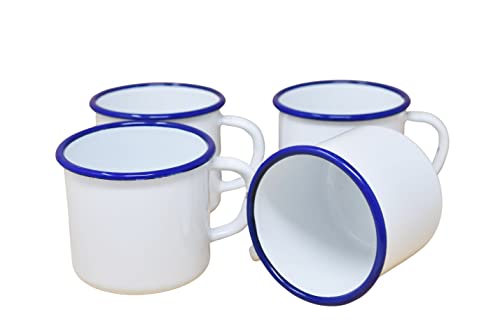 Madacha 4 Tassen aus emailliertem Metall, 250 ml, Weiß mit blauem Rand von MADACHA