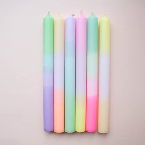 MADAM ERLE | 6er-Set Dipdye Stabkerzen | EMILIA | handgemachte Kerzen extra lang| neon-pastell farbig | bunt | lange Brenndauer| Dekokerzen | Wohnzimmer von Madam ERLE