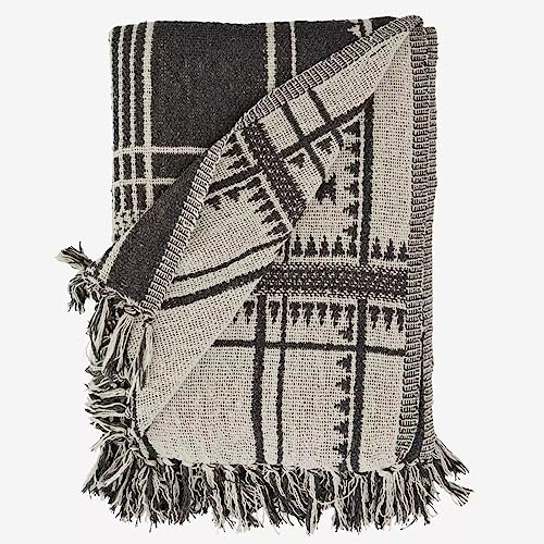 Madam Stoltz Tagesdecke Decke Plaid mit Fransen anthrazit 125 x 175 cm Skandi Boho Ethno von Madam Stoltz