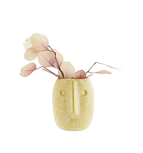 Madam Stoltz kleine Vase mit Gesicht-Prägung gelb H 10 cm Steingut Skandi Madam Stoltz kleine Vase mit Gesicht-Prägung gelb H 10 cm Steingut Skandi von Madam Stoltz