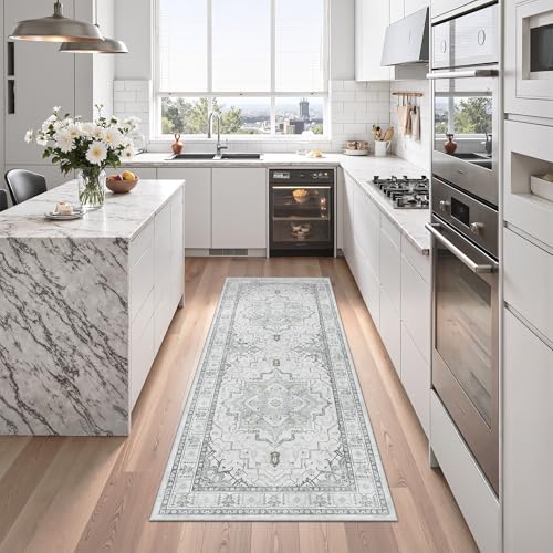 Madane Waschbarer Läufer, Teppichläufer für Flur, 1,8 m, rutschfest, Vintage-Küchenläufer, ultradünn, Badezimmerläufer, Teppich, Waschküche, Schlafzimmer, 6 x 180 cm, Grau Madane Waschbarer Läufer, Teppichläufer für Flur, 1,8 m, rutschfest, Vintage-Küchenläufer, ultradünn, Badezimmerläufer, Teppich, Waschküche, Schlafzimmer, 6 x 180 cm, Grau von Madane