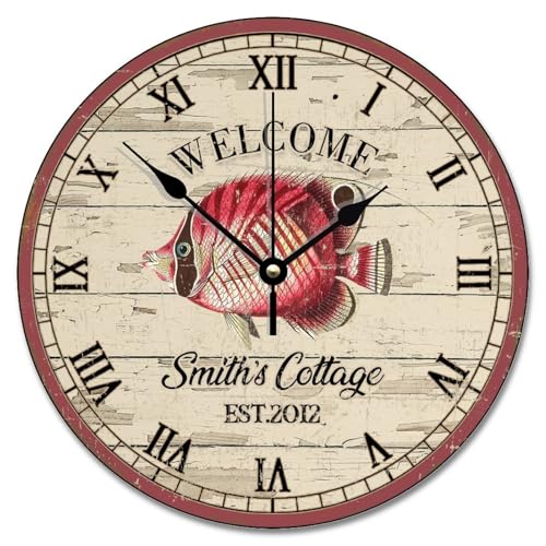 Madcolitote 30,5 cm große Wanduhr Country Retro Holzmaserung Risse Custom Fishing Cottage Große Wanduhren Batteriebetrieben Willkommen Männer Höhle Dekor für Wohnzimmer Schlafzimmer Küche von Madcolitote