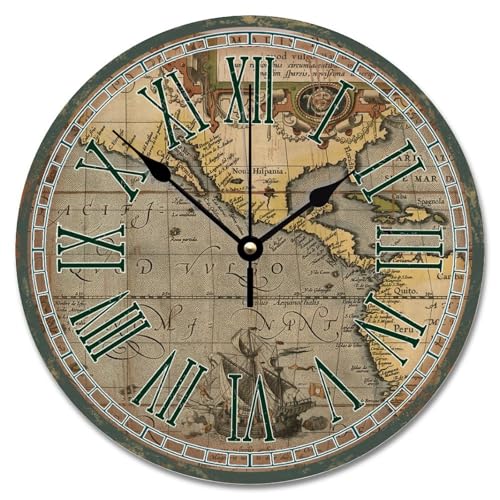 Madcolitote 30,5 cm große Wanduhr im Landhausstil mit Holzmaserung, mittelalterliches Europa, große Wanduhren, batteriebetrieben, alte Weltkarte, Ruhestand, Dekoration für Wohnzimmer, Schlafzimmer Madcolitote 30,5 cm große Wanduhr im Landhausstil mit Holzmaserung, mittelalterliches Europa, große Wanduhren, batteriebetrieben, alte Weltkarte, Ruhestand, Dekoration für Wohnzimmer, Schlafzimmer von Madcolitote