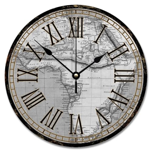 Madcolitote Country Farm Scheune, Holzmaserung, große Wanduhr, batteriebetrieben, 25,4 cm, alte Weltkarte, Wanduhr, Küstendekoration für Schlafzimmer, Wohnzimmer, Küche, Schule, Klassenzimmer Madcolitote Country Farm Scheune, Holzmaserung, große Wanduhr, batteriebetrieben, 25,4 cm, alte Weltkarte, Wanduhr, Küstendekoration für Schlafzimmer, Wohnzimmer, Küche, Schule, Klassenzimmer von Madcolitote