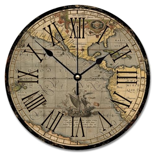 Madcolitote Französische Retro-Holzmaserung, Farbverlauf, mittelalterliche Europa-Wanduhr, alte Weltkarte, 30,5 cm, batteriebetrieben, Ruhestandsdekoration für Schlafzimmer, Wohnzimmer, Büro Madcolitote Französische Retro-Holzmaserung, Farbverlauf, mittelalterliche Europa-Wanduhr, alte Weltkarte, 30,5 cm, batteriebetrieben, Ruhestandsdekoration für Schlafzimmer, Wohnzimmer, Büro von Madcolitote