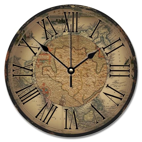 Madcolitote Retro-Wanduhr, Holzmaserung, 25,4 cm, batteriebetrieben, alte Weltkarte, Wanduhr, leicht zu lesen, Strandhaus, Heimdekoration für Zuhause, Küche, Büro, Schule, Badezimmer Madcolitote Retro-Wanduhr, Holzmaserung, 25,4 cm, batteriebetrieben, alte Weltkarte, Wanduhr, leicht zu lesen, Strandhaus, Heimdekoration für Zuhause, Küche, Büro, Schule, Badezimmer von Madcolitote