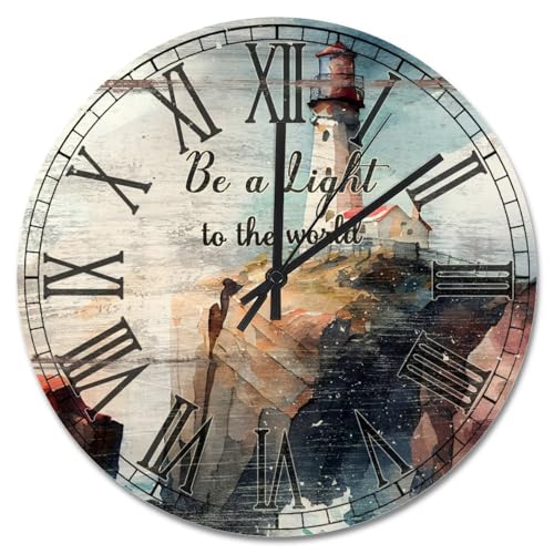 Madcolitote Wanduhr, 38,1 cm, Shabby-Chic-Stil, Holzmaserung, gebrochen, sei ein Licht für die Welt, hölzerne Wanduhren, batteriebetrieben, Leuchtturm, Ruhestand, Dekoration für Wohnzimmer Madcolitote Wanduhr, 38,1 cm, Shabby-Chic-Stil, Holzmaserung, gebrochen, sei ein Licht für die Welt, hölzerne Wanduhren, batteriebetrieben, Leuchtturm, Ruhestand, Dekoration für Wohnzimmer von Madcolitote