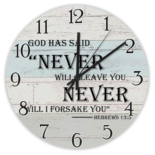 Madcolitote Wanduhr aus Holz, batteriebetrieben, mit Bibelvers und Aufschrift "God Has Said 'Never Will I Leave You", christliche Schrift, Heimdekoration für Wohnzimmer, Küche, Schlafzimmer Madcolitote Wanduhr aus Holz, batteriebetrieben, mit Bibelvers und Aufschrift "God Has Said 'Never Will I Leave You", christliche Schrift, Heimdekoration für Wohnzimmer, Küche, Schlafzimmer von Madcolitote