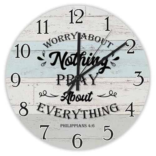 Madcolitote Worry About Nothing Pray Wanduhr aus Holz, Bibelvers, dekorative Uhren, batteriebetrieben, 38,1 cm, leise, nicht tickend, christlich, religiöse Dekoration für Schlafzimmer, Wohnzimmer Madcolitote Worry About Nothing Pray Wanduhr aus Holz, Bibelvers, dekorative Uhren, batteriebetrieben, 38,1 cm, leise, nicht tickend, christlich, religiöse Dekoration für Schlafzimmer, Wohnzimmer von Madcolitote