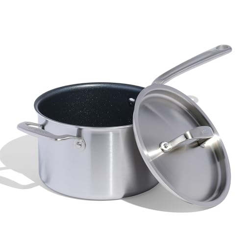 Made In Cookware – 3,79 l Antihaft-Saucentopf mit Deckel – Hergestellt ohne PFOA – 5-lagiger, antihaft Kochtopf mit Edelstahlbeschichtung – Profi-Kochgeschirr – Hergestellt in Italien von Made In