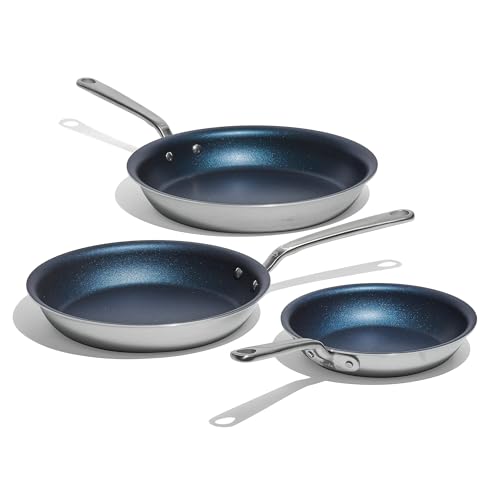 Made In Cookware – 3-teiliges Bratpfannen-Set mit Antihaftbeschichtung (enthält 20,32/25,4/30,48 cm) – Hergestellt ohne PFOA – 5-lagige Edelstahlbeschichtung – Hergestellt in Italien – (Hafenblau) von Made In