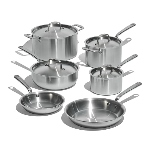 Made in Cookware – 10-teiliges Topf- und Pfannenset aus 5-lagig beschichtetem Edelstahl – Enthält antihaftbeschichtete Bratpfanne, Kochtöpfe und Edelstahlsuppentopf mit Deckel – Hergestellt in Italien von Made In