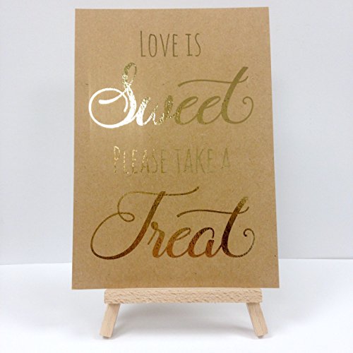 Candy Bar Sweet Buffet Schild aus recyceltem Kraftpapier gold Folie "Love is sweet" Gedruckt Auf dickem Karte, gold, A5 print only von Made by Mika