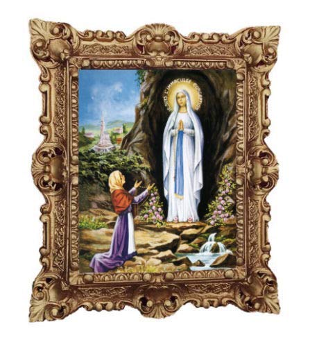 LOURDES 45x38 cm Mutter jungfrau Madonna Mutter Gottes heilige Maria Barock Gemälde Bild mit Rahmen Repro Antik look Gold 48B von Made in Italy