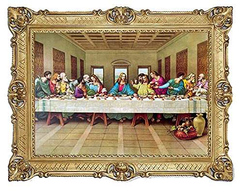 Made in Italy 12 APOSTEL The Last Supper Leonardo da Vinci ULTIMA CENA 90x70 Gold Barockbild Gemälde Bild mit Rahmen Repro Antik look Jesus 58B von Made in Italy