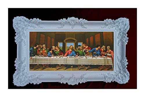 Made in Italy Barock Gemälde Bild mit Rahmen Repro Antik look Jesus 12 APOSTEL ULTIMA CENA 96x57cm (Weiß) 75B von Made in Italy