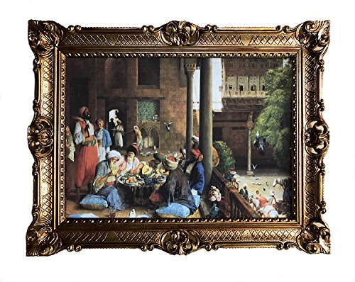 Made in Italy Gemälde SOHBAT am Basar Orient Oriental orientalische bilder Bild mit Rahmen Wandbild 90x70cm Kunstdrucke und Gemälde Retro Repro Antik für Cafe Bar Home Büro Praxis 58B von Made in Italy