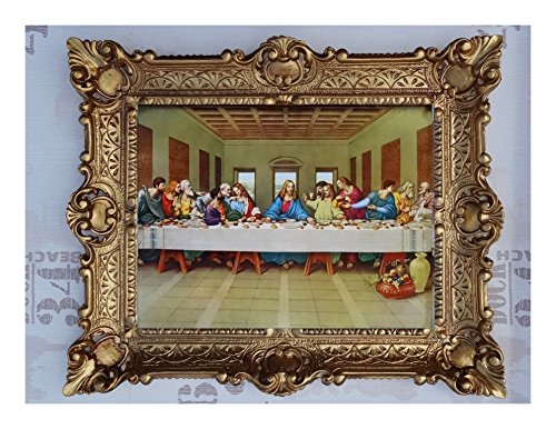 Made in Italy Jesus Christus mit den zwölf Aposteln 12 Apostel das letzte Abendmahl Jesu ULTIMA CENA 56x46 cm Gold Barock Gemälde Bild mit Rahmen Repro Antik look 50B von Made in Italy