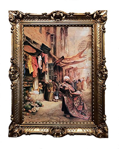 Made in Italy Teppich Verkäufer Basar Gasse Orient Oriental orientalische bilder Bild mit Rahmen Wandbild 70x90cm Kunstdrucke und Gemälde Retro Repro Antik für Cafe Bar Home Büro Praxis 58B von Made in Italy