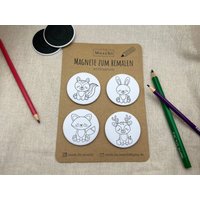 Magnet Oder Pin Zum Selber Bemalen | Waldtiere 4Er Set 59mm Button Kleine Diy Geschenkidee Ausmalbilder Geburtstagsgeschenk von MadeByMoschi