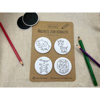 Magnet Oder Pin Zum Selber Bemalen | Zootiere 4Er Set 59mm Button Kleine Diy Geschenkidee Ausmalbilder von MadeByMoschi