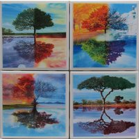 Fliesen Untersetzer - Bäume 4Er Set | 2 Sets Kaufen 1 Kostenlos Erhalten Set, Keramik, Personalisiert, Untersetzer, Marmor von MadePerfectCoasters