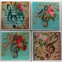 Fliesen Untersetzer Keramik - Musikblumen 4Er Set | 2 Sets Kaufen 1 Kostenlos Erhalten Set, Keramikfliese, Personalisiert, Untersetzer, Marmor von MadePerfectCoasters