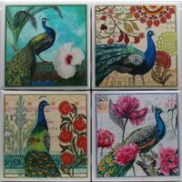 Fliesen Untersetzer - Pfauen 4Er Set | 2 Sets Kaufen 1 Kostenlos Erhalten Set, Keramik, Personalisiert, Untersetzer, Marmor von MadePerfectCoasters