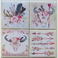 Fliesenuntersetzer - Boho 4Er Set | 2 Sets Kaufen 1 Kostenlos Erhalten Untersetzer Set, Keramik, Personalisiert, Untersetzer, Marmor von MadePerfectCoasters