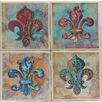 Fliesenuntersetzer - Fleur De Lis 4Er Set | 2 Sets Kaufen 1 Kostenlos Erhalten Untersetzer Set, Keramik, Personalisiert, Untersetzer, Marmor von MadePerfectCoasters