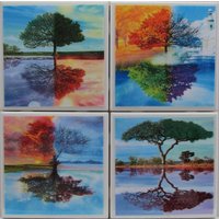 Keramik Fliesen Untersetzer - Bäume 4Er Set | 2 Sets Kaufen 1 Kostenlos Erhalten Set, Keramik, Personalisiert, Untersetzer, Marmor von MadePerfectCoasters