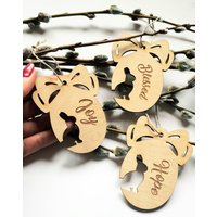 Holz Osterei Ornamente Laser Cut Hasen Dekor | 3Er Set von MadeWithLoveByAleksi