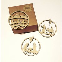 Laser Geschnittene Holzkrippe Ornament-Set Naturholz Weihnachtsdekor von MadeWithLoveByAleksi