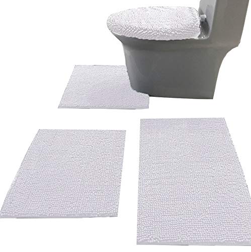 Madeals Badteppich-Set, 4-teilig, mit WC-Deckelbezug und U-förmigem WC-Bodenteppich, Weiß von Madeals