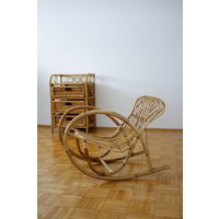 Vintage Franco Albini Kinder Wicker Bambus Schaukelstuhl/Rattan 70Er Jahre Italien Mid Century Möbel von MadeinYugoslavia
