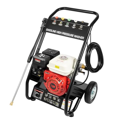7,5 PS Benzin Reinigungsmaschine 4 Takt Benzin Hochdruckreiniger 2200PSI 3400U/min Benzinmotor Dampfstrahler 2,3 GPM mit Filter Haken Fußpolster und Spritzpistole für Gartenmöbeln, Gehwegen 7,5 PS Benzin Reinigungsmaschine 4 Takt Benzin Hochdruckreiniger 2200PSI 3400U/min Benzinmotor Dampfstrahler 2,3 GPM mit Filter Haken Fußpolster und Spritzpistole für Gartenmöbeln, Gehwegen von Madelynn