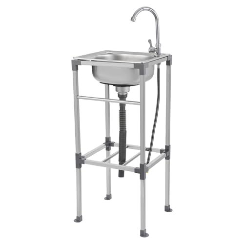 Edelstahl Waschbecken für den Außenbereich 42x37x83cm Rostfreier Stahl Spültisch 110mm Abflusses Kühler Wasserhahn Spüle Edelstahl Küchenspüle mit 360 ° Drehbarer Wasserhahn von Madelynn