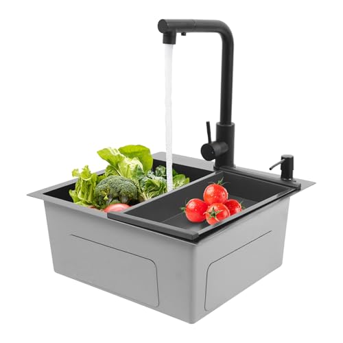 Küchenspüle 45x45x18cm Rostfreier Stahl Spülbecken 60cm Wasserhahnauszugs Rechteckig Unterputz Waschbecken Küche mit 1 Set Abtropffläche Siphon-Rohr und Seifenspender Küchenspüle 45x45x18cm Rostfreier Stahl Spülbecken 60cm Wasserhahnauszugs Rechteckig Unterputz Waschbecken Küche mit 1 Set Abtropffläche Siphon-Rohr und Seifenspender von Madelynn