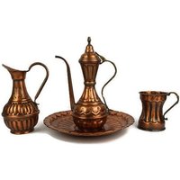 Kupfer-Kaffee-Tee-Set Mit Tablett, Kupfer-Teekanne, Kupfer-Zuckerdose, Kupfer-Krug, Kupfer-Tablett, Handgraviertes Kupfer-Tee-Set von MademoiselleElleShop