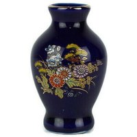 Vintage Blaue Kobalt Keramik Vase Mit Blumen Dekoration von MademoiselleElleShop