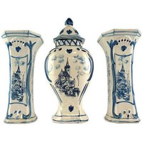 Vintage Delft Handbemalte Ginger Jar Urne Mit Vasen, Blauw Keramik Schrank Set von MademoiselleElleShop
