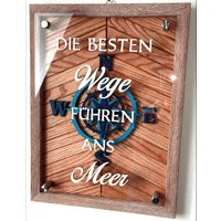 Maritime Bild-Box, Kompass Hinter Plexiglas Und Spruch Mit Weiß Gekälkter Roteiche von MaderaSmile
