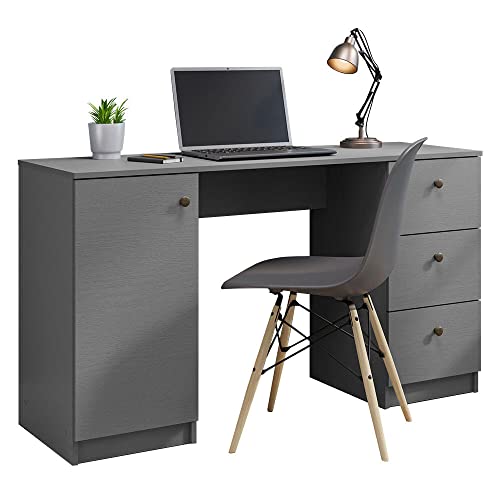 Madesa Modern Schreibtisch, Computertisch mit 3 Schubladen und 1 Tür, 136 x 45 x 77 cm, aus Holz - Grau von Madesa