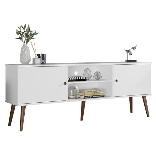 Madesa Moderner TV-Ständer mit 2 Türen, 2 Ablagen für Fernseher bis 140 cm, Holz-Entertainment-Center, 58 x 38 x 150 cm, Weiß von Madesa